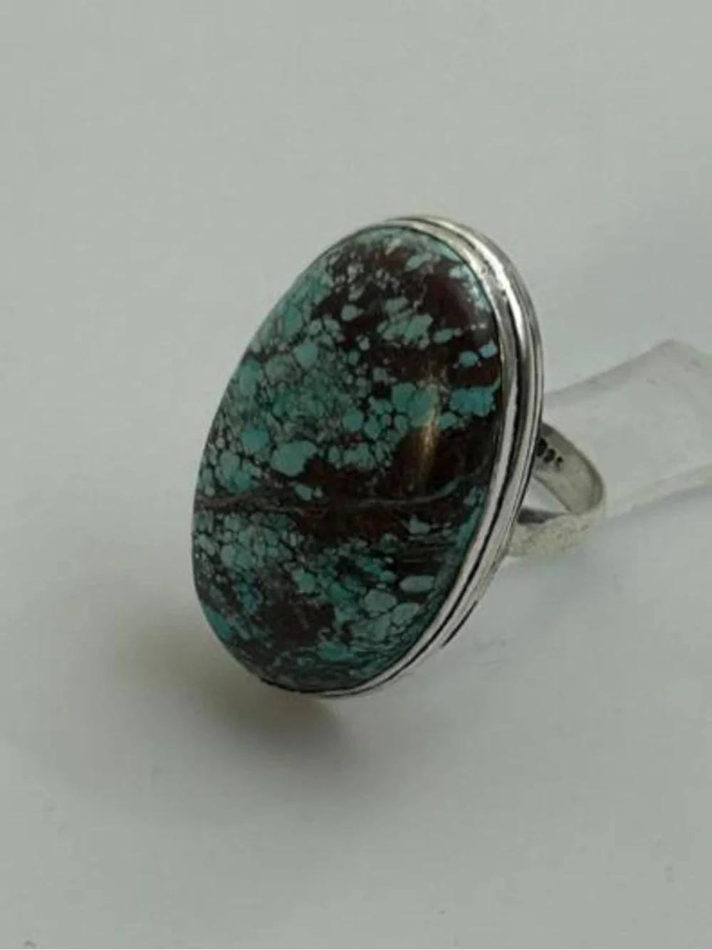 925 Silver Turquoise Matrix Oval Ring - Blue-Green and Brown